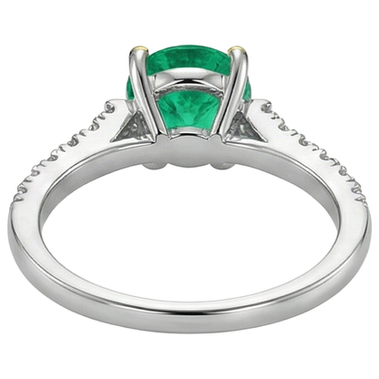 Natural Real ( Not Lab Grown ) Cathedral Setting Gemstone Ring Round Green Emerald GIA Jewelry