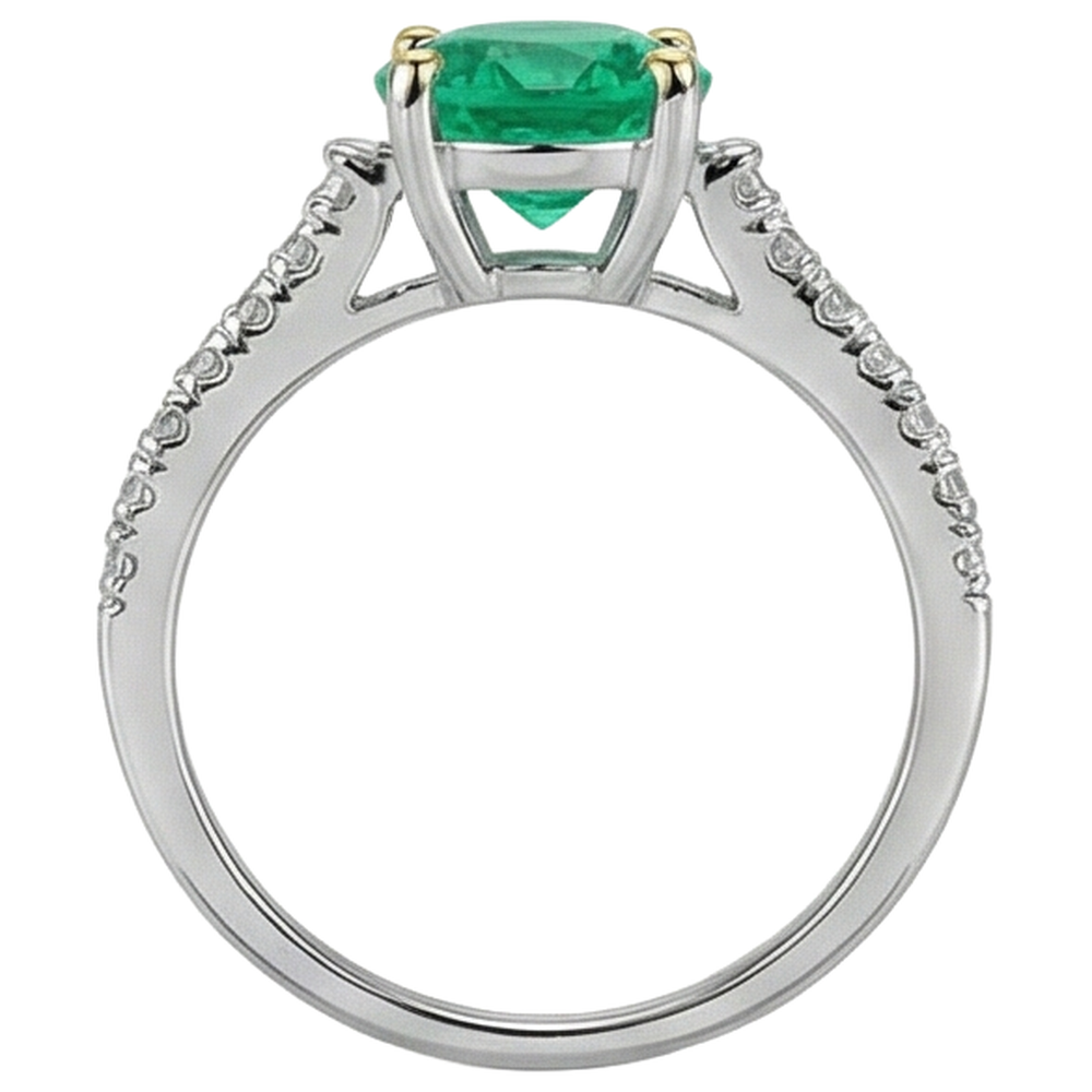 Natural Real ( Not Lab Grown ) Cathedral Setting Gemstone Ring Round Green Emerald GIA Jewelry
