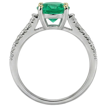 Natural Real ( Not Lab Grown ) Cathedral Setting Gemstone Ring Round Green Emerald GIA Jewelry