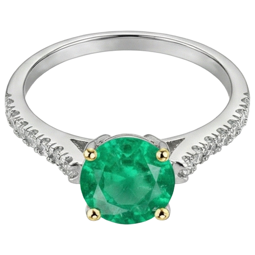 Natural Real ( Not Lab Grown ) Cathedral Setting Gemstone Ring Round Green Emerald GIA Jewelry