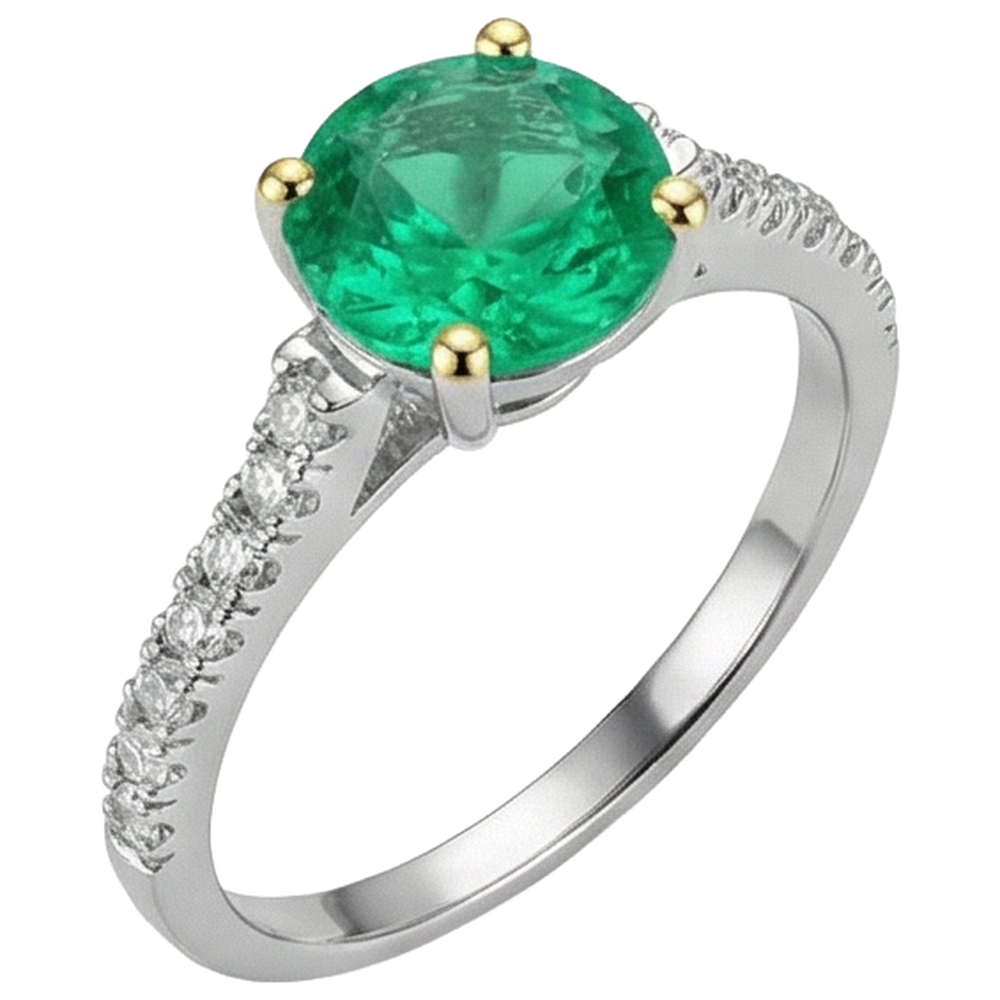 Natural Real ( Not Lab Grown ) Cathedral Setting Gemstone Ring Round Green Emerald GIA Jewelry