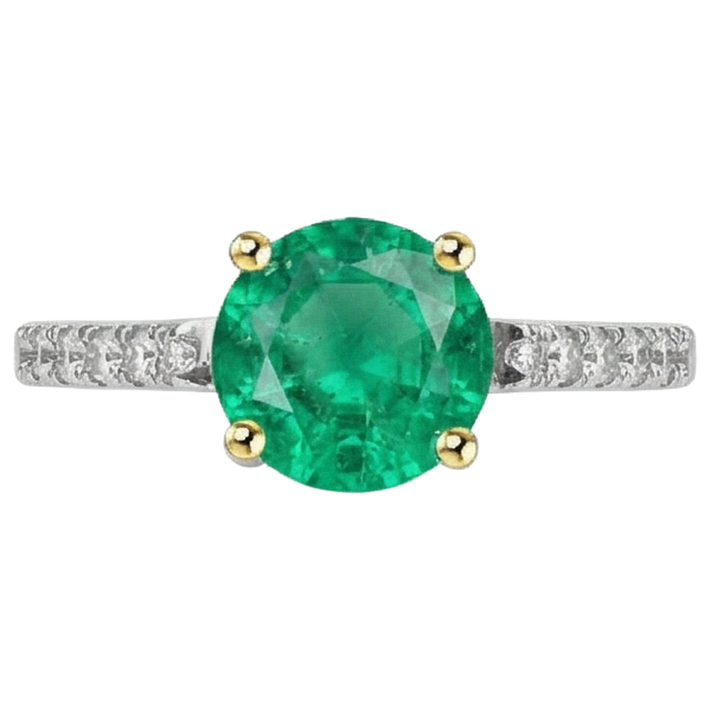Natural Real ( Not Lab Grown ) Cathedral Setting Gemstone Ring Round Green Emerald GIA Jewelry