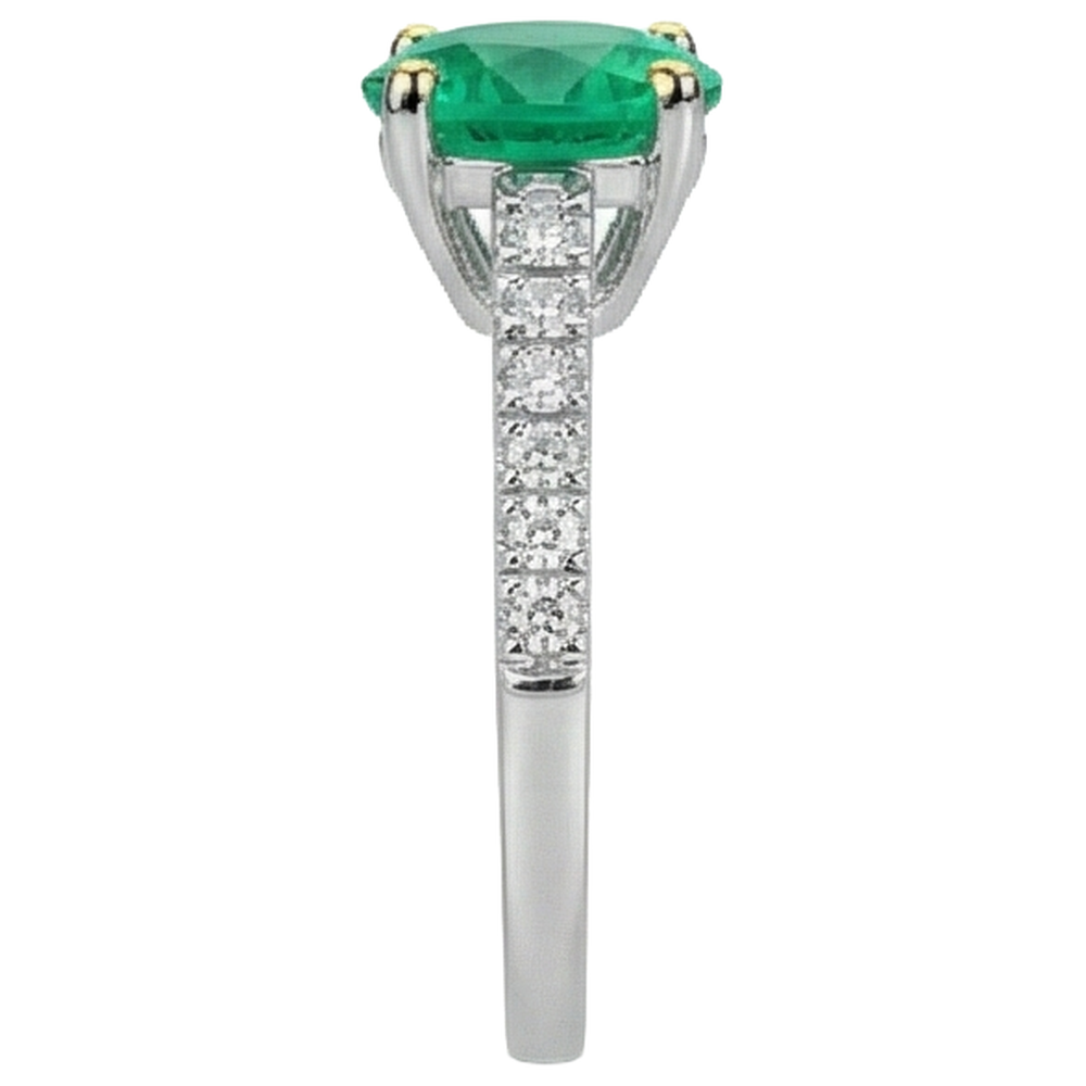 Natural Real ( Not Lab Grown ) Cathedral Setting Gemstone Ring Round Green Emerald GIA Jewelry
