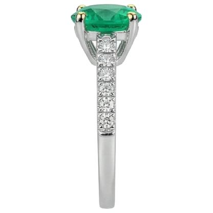 Natural Real ( Not Lab Grown ) Cathedral Setting Gemstone Ring Round Green Emerald GIA Jewelry