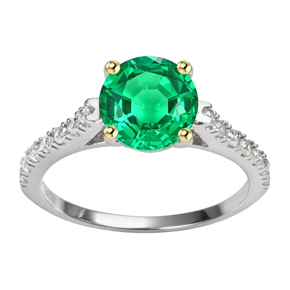 Cathedral Setting Gemstone Ring Round Green Emerald Jewelry
