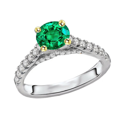 Natural Real ( Not Lab Grown ) Cathedral Setting Green Emerald GIA Ring With Diamonds