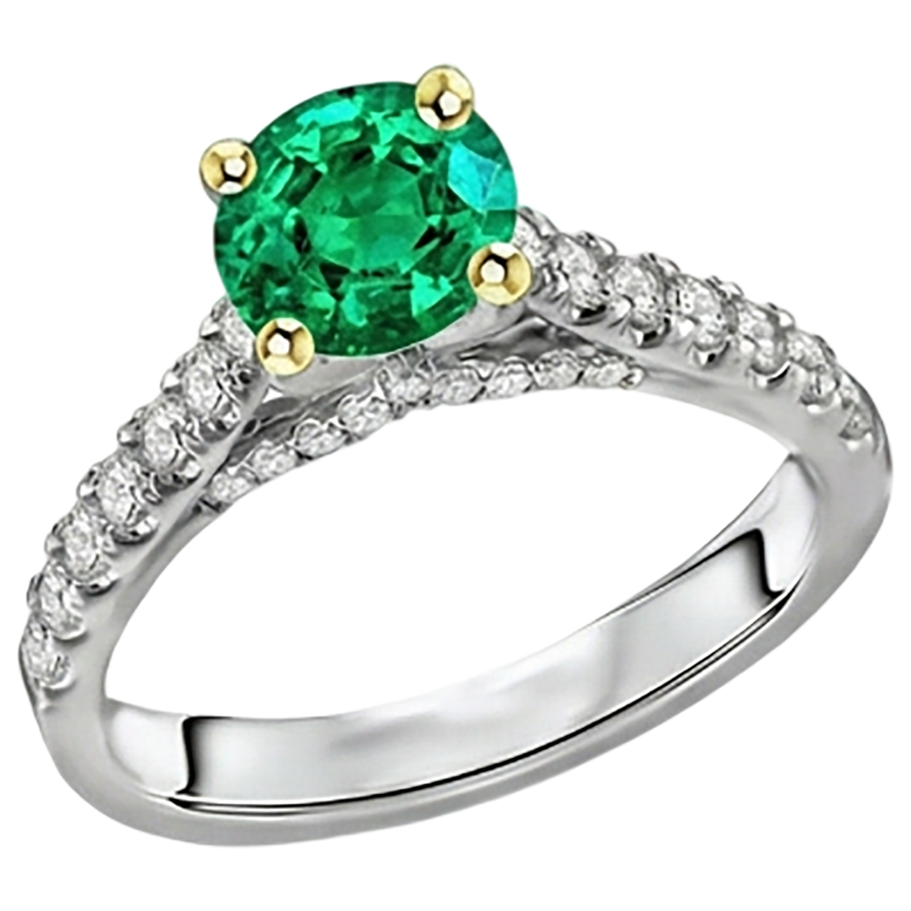 Natural Real ( Not Lab Grown ) Cathedral Setting Green Emerald GIA Ring With Diamonds