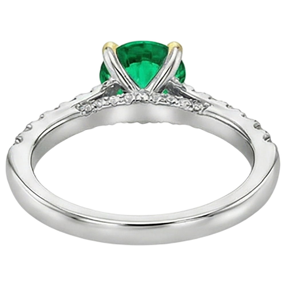 Natural Real ( Not Lab Grown ) Cathedral Setting Green Emerald GIA Ring With Diamonds