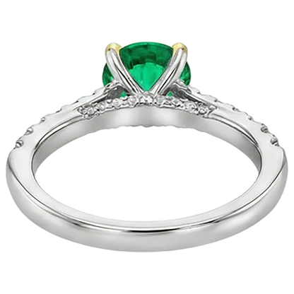 Natural Real ( Not Lab Grown ) Cathedral Setting Green Emerald GIA Ring With Diamonds