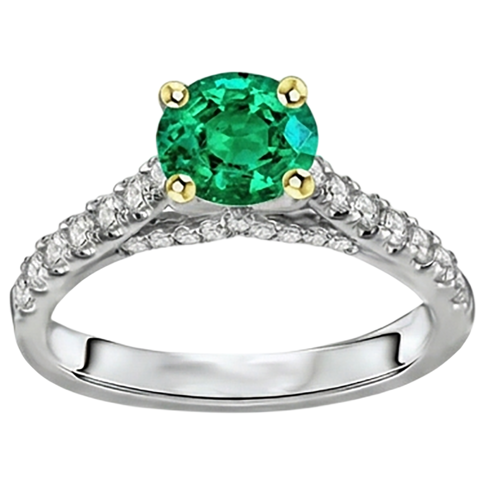 Natural Real ( Not Lab Grown ) Cathedral Setting Green Emerald GIA Ring With Diamonds