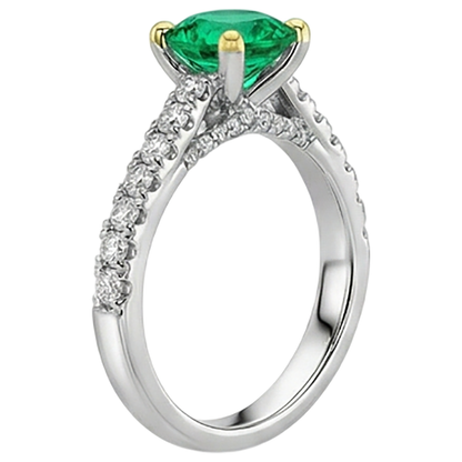 Natural Real ( Not Lab Grown ) Cathedral Setting Green Emerald GIA Ring With Diamonds
