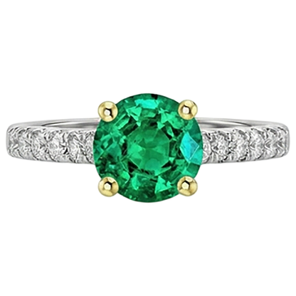 Natural Real ( Not Lab Grown ) Cathedral Setting Green Emerald GIA Ring With Diamonds