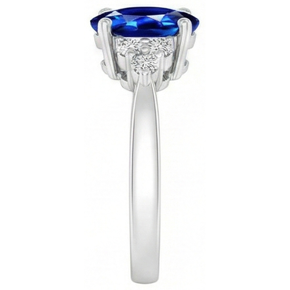 Cathedral Setting Oval Ceylon Sapphire & Natural Earth Mined Diamond Ring White Gold