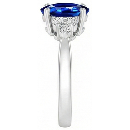 Cathedral Setting Oval Ceylon Sapphire & Natural Earth Mined Diamond Ring White Gold