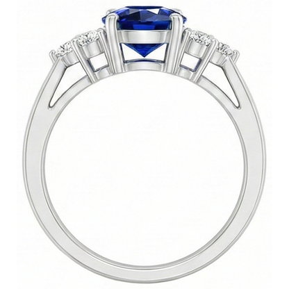 Cathedral Setting Oval Ceylon Sapphire & Natural Earth Mined Diamond Ring White Gold