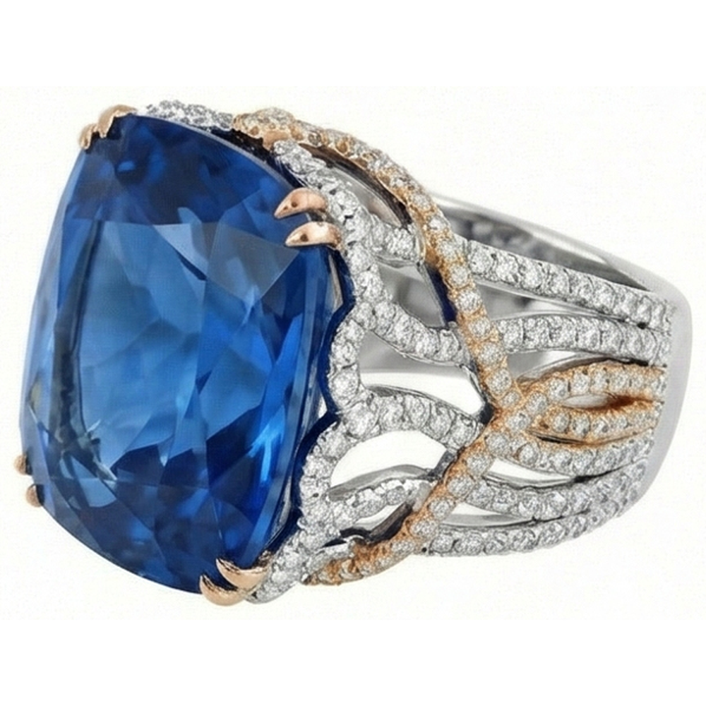 Ceylon Color Blue Sapphire And IGI CERTIFIED Diamonds 8.51 Ct Ring Two Tone