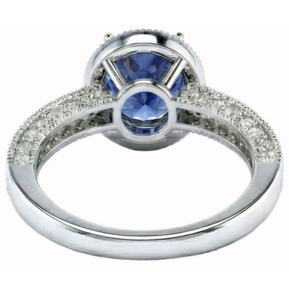 Ceylon Blue Sapphire And Natural Earth Mined Diamonds Anniversary Ring New White Gold 14K