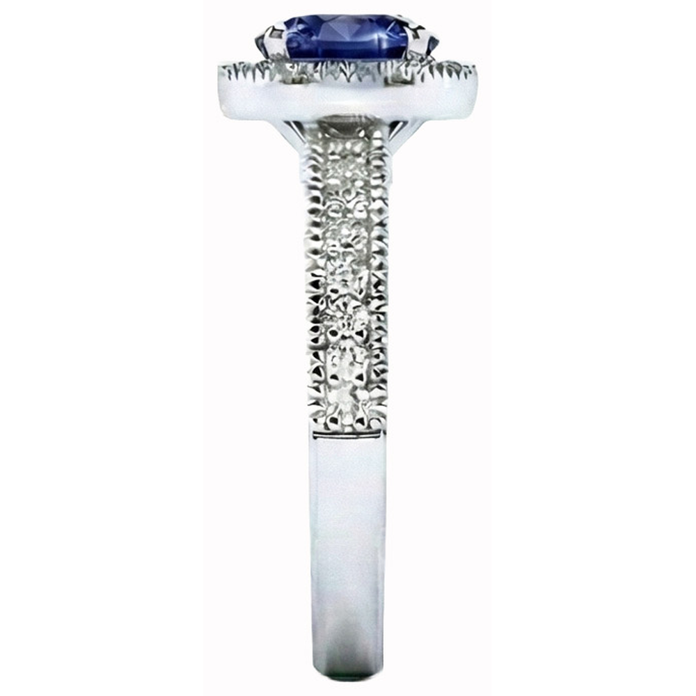 Ceylon Blue Sapphire And Natural Earth Mined Diamonds Anniversary Ring New White Gold 14K