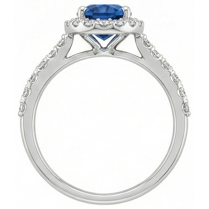 Ceylon Blue Sapphire Halo Natural Earth Mined Diamond Ring 14K White Gold Oval 2.15 Ct.