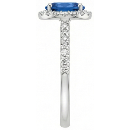 Ceylon Blue Sapphire Halo Natural Earth Mined Diamond Ring 14K White Gold Oval 2.15 Ct.