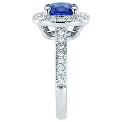 Ceylon Blue Sapphire Halo Natural Earth Mined Diamonds Ring 4 Ct 14K White Gold