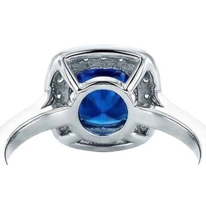 Ceylon Blue Sapphire Halo Natural Earth Mined Diamonds Ring 4 Ct 14K White Gold