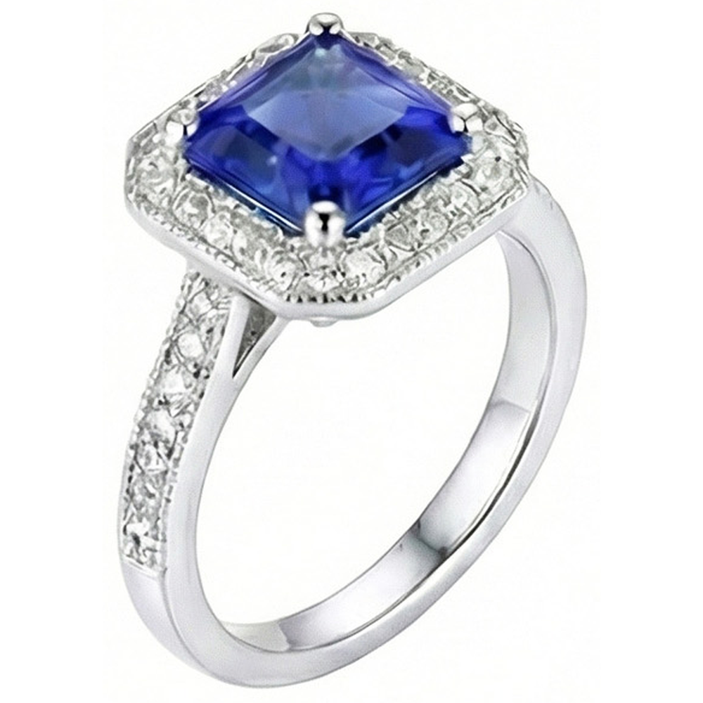 Ceylon Blue Sapphire Jewelry Natural Earth Mined Diamond Wedding Ring Gold White 4 Carats