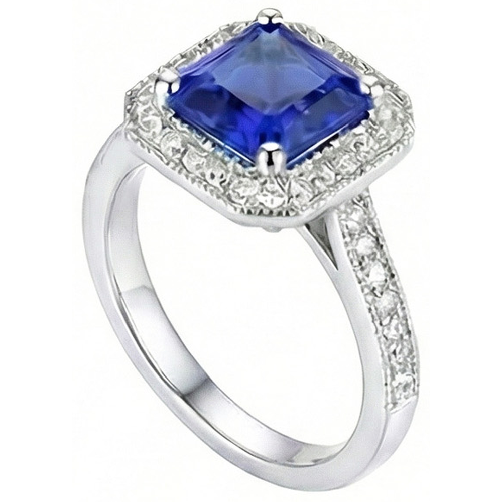 Ceylon Blue Sapphire Jewelry Natural Earth Mined Diamond Wedding Ring Gold White 4 Carats