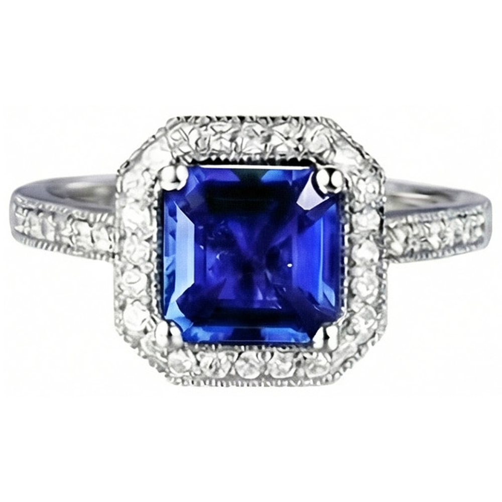 Ceylon Blue Sapphire Jewelry Natural Earth Mined Diamond Wedding Ring Gold White 4 Carats