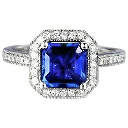 Ceylon Blue Sapphire Jewelry Natural Earth Mined Diamond Wedding Ring Gold White 4 Carats
