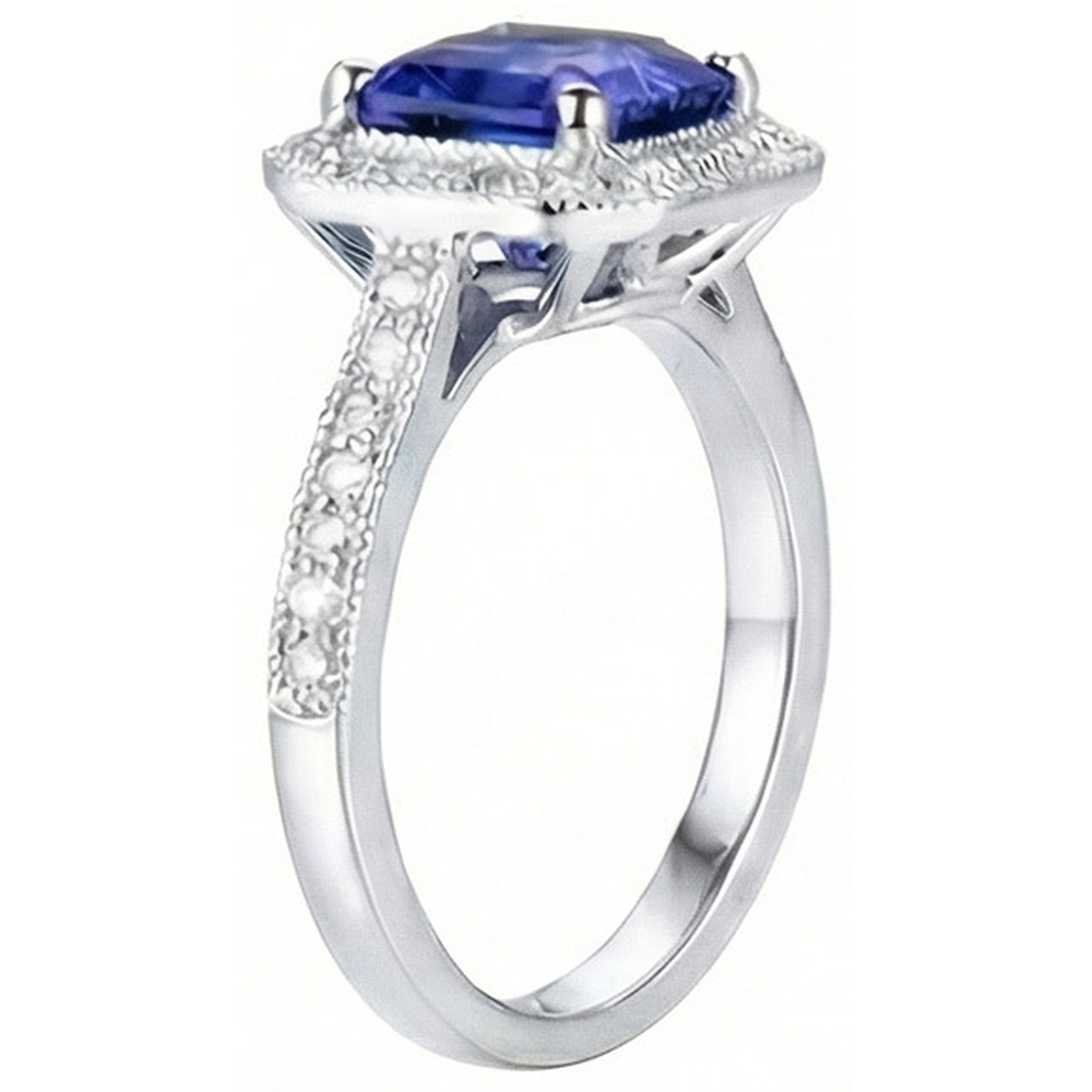 Ceylon Blue Sapphire Jewelry Natural Earth Mined Diamond Wedding Ring Gold White 4 Carats