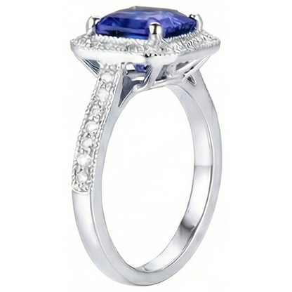 Ceylon Blue Sapphire Jewelry Natural Earth Mined Diamond Wedding Ring Gold White 4 Carats