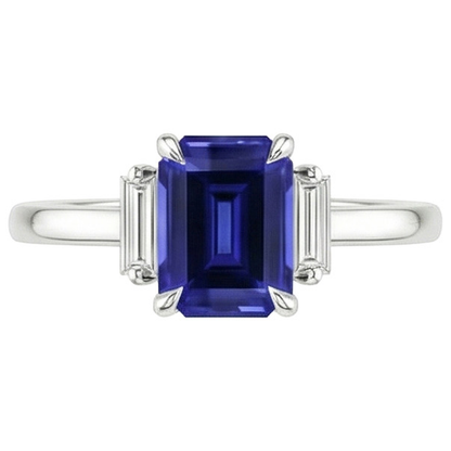 Ceylon Blue Sapphire Natural Earth Mined Diamond 3 Stone Ring 2.50 Carats Prong Set