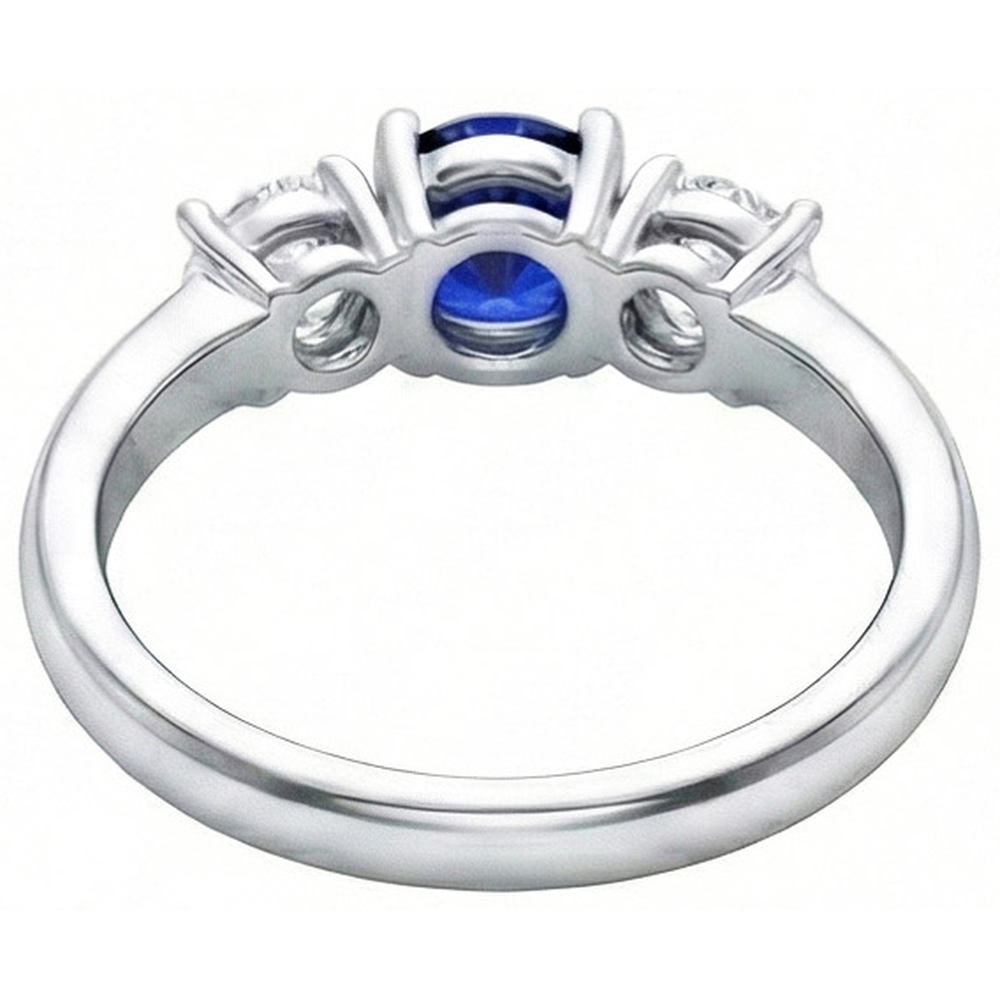 Ceylon Blue Sapphire Natural Earth Mined Diamond 3 Stone Ring White Gold 14K 3.5 Carats