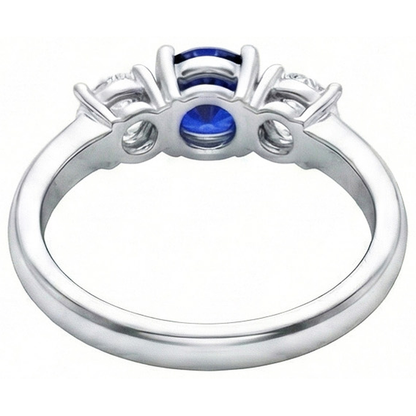 Ceylon Blue Sapphire Natural Earth Mined Diamond 3 Stone Ring White Gold 14K 3.5 Carats