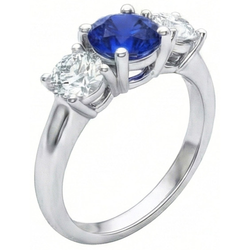 Ceylon Blue Sapphire Natural Earth Mined Diamond 3 Stone Ring White Gold 14K 3.5 Carats