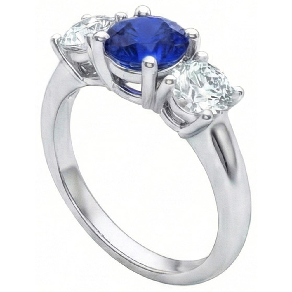 Ceylon Blue Sapphire Natural Earth Mined Diamond 3 Stone Ring White Gold 14K 3.5 Carats