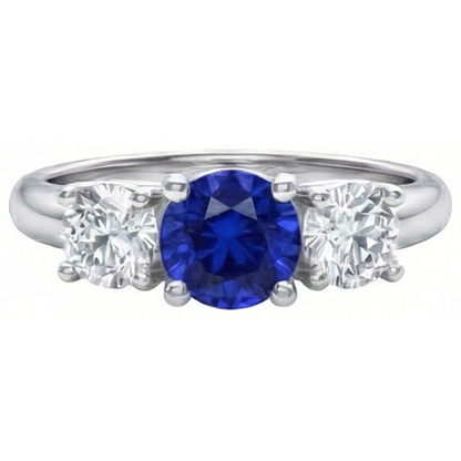 Ceylon Blue Sapphire Natural Earth Mined Diamond 3 Stone Ring White Gold 14K 3.5 Carats