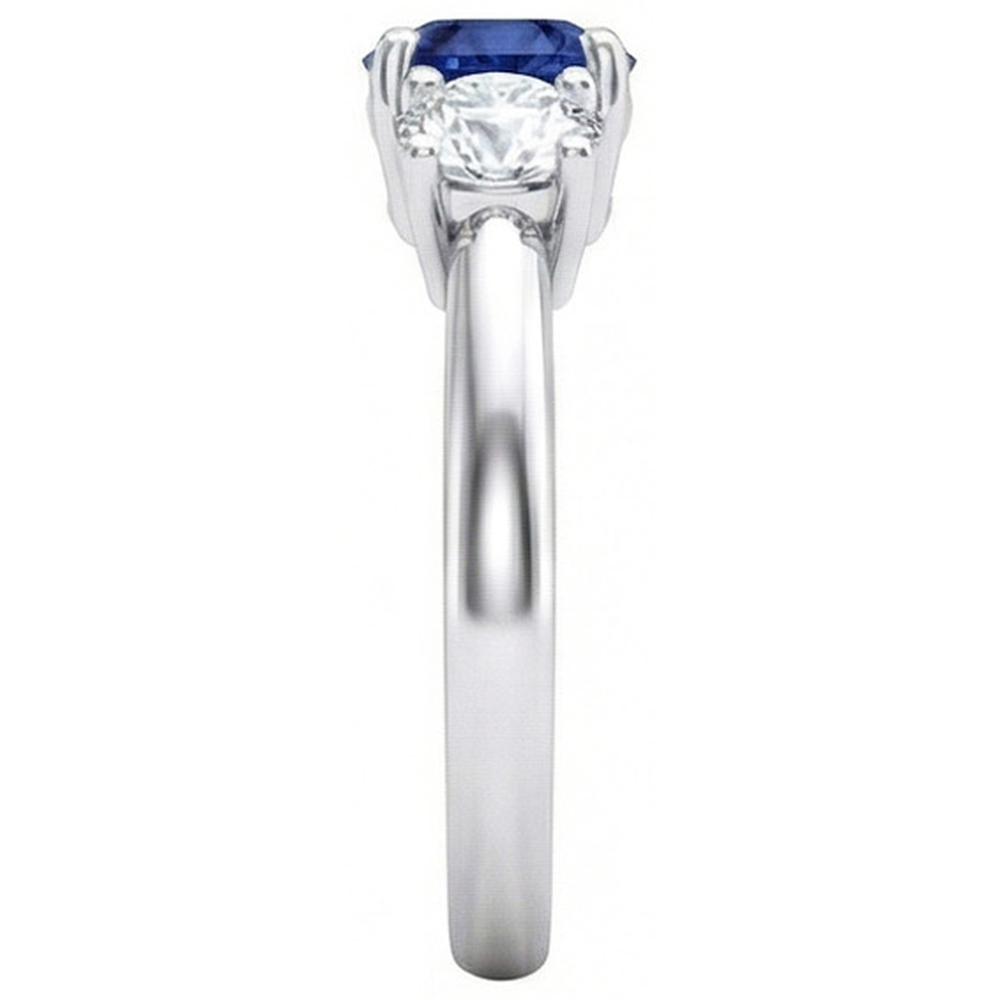Ceylon Blue Sapphire Natural Earth Mined Diamond 3 Stone Ring White Gold 14K 3.5 Carats