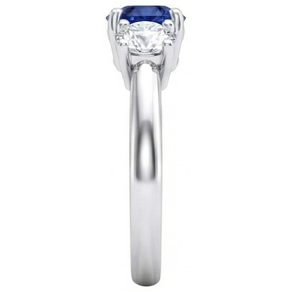 Ceylon Blue Sapphire Natural Earth Mined Diamond 3 Stone Ring White Gold 14K 3.5 Carats