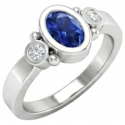 Ceylon Blue Sapphire Natural Earth Mined Diamond Ring Bezel Set 1.70 Carat White Gold 14K