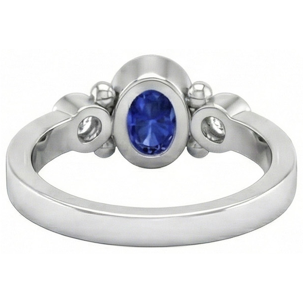 Ceylon Blue Sapphire Natural Earth Mined Diamond Ring Bezel Set 1.70 Carat White Gold 14K