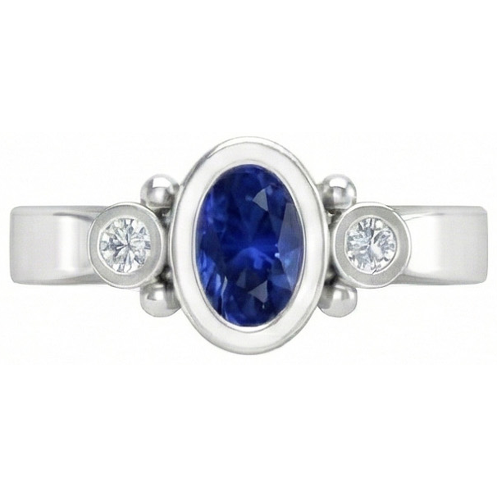 Ceylon Blue Sapphire Natural Earth Mined Diamond Ring Bezel Set 1.70 Carat White Gold 14K