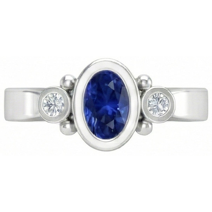 Ceylon Blue Sapphire Natural Earth Mined Diamond Ring Bezel Set 1.70 Carat White Gold 14K