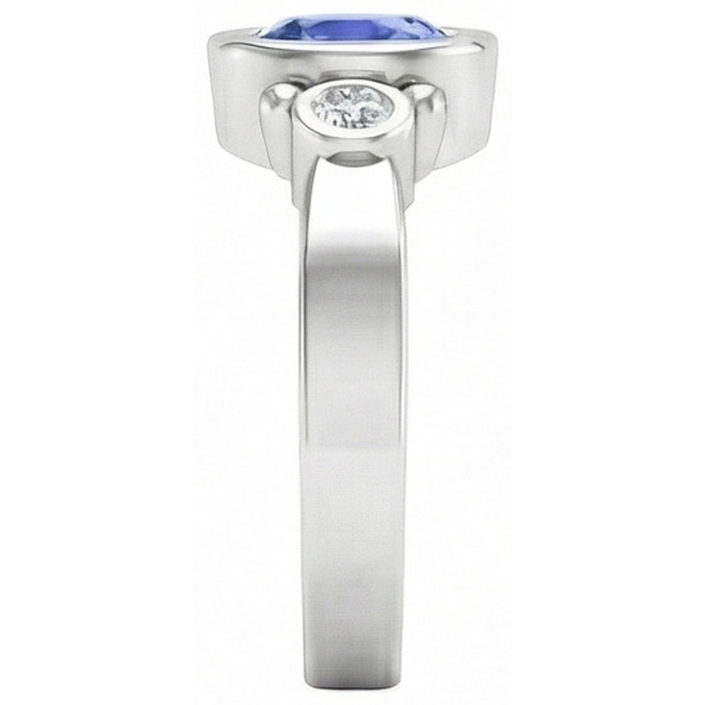 Ceylon Blue Sapphire Natural Earth Mined Diamond Ring Bezel Set 1.70 Carat White Gold 14K