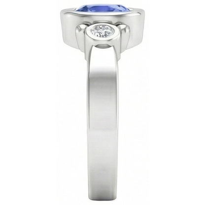 Ceylon Blue Sapphire Natural Earth Mined Diamond Ring Bezel Set 1.70 Carat White Gold 14K