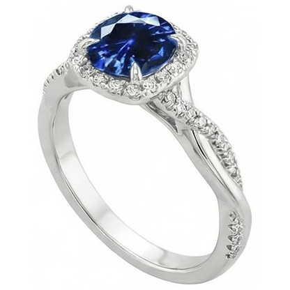 natural round sapphire 3ct ring close up detail