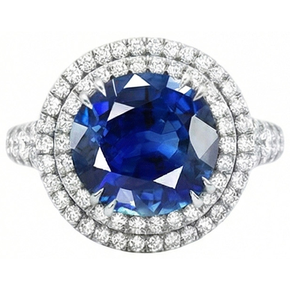natural round sapphire 4.40ct ring front view
