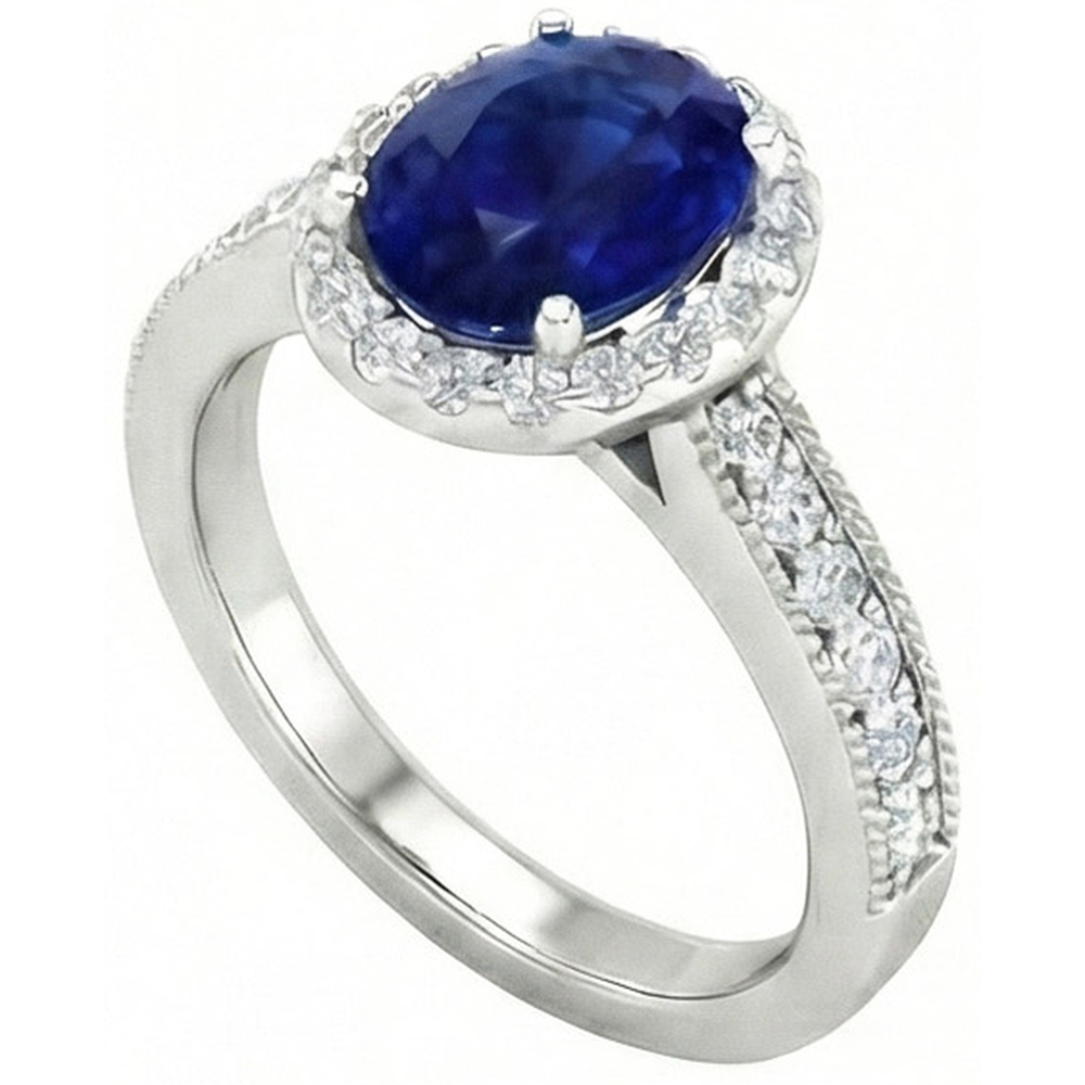Ceylon Blue Sapphire Natural Earth Mined Diamonds 4 Carats Wedding Ring White Gold 14K