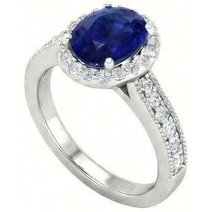 Ceylon Blue Sapphire Natural Earth Mined Diamonds 4 Carats Wedding Ring White Gold 14K